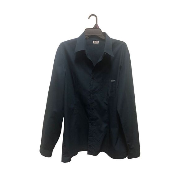 Iceberg Jean Mens Dark Navy Blue Long Sleeve Button Up Collared Shirt Size XL - Picture 1 of 9
